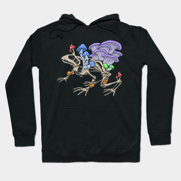 Frog skeleton with mushrooms Hoodie by Modern Medieval Design